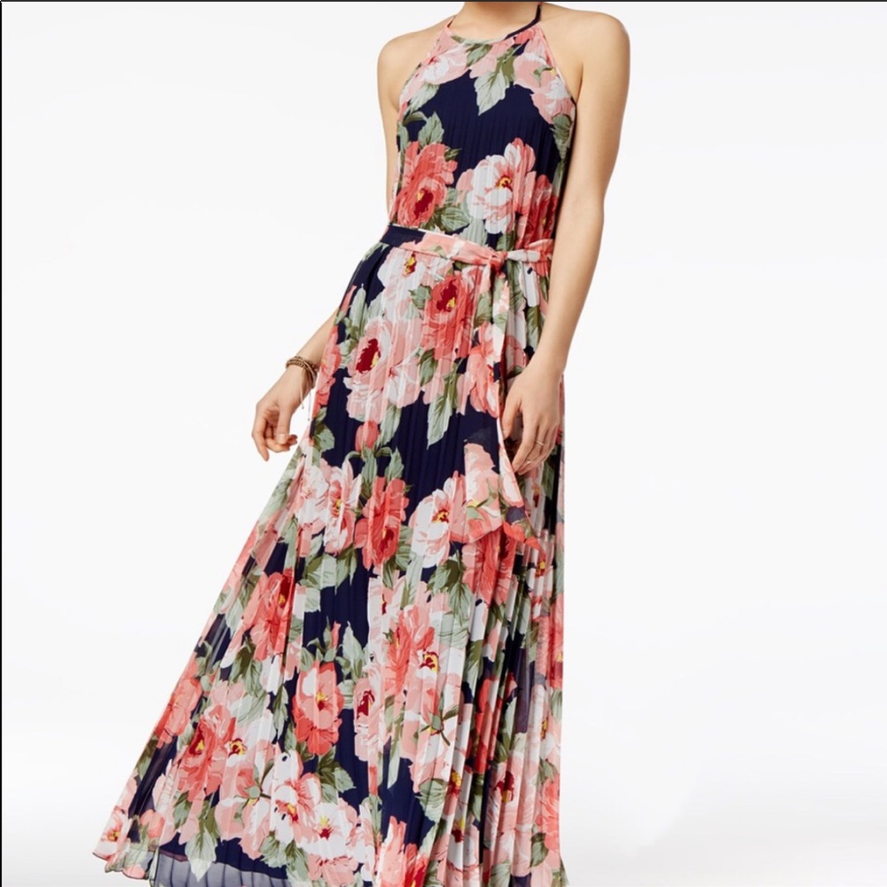 Gorgeous floral pleated maxi in royal blue color
